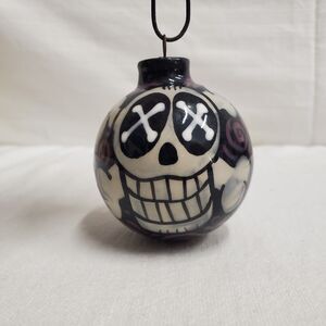 Artisan Skull Crossbones Black Ceramic 2.5" Christmas Ball Ornament
